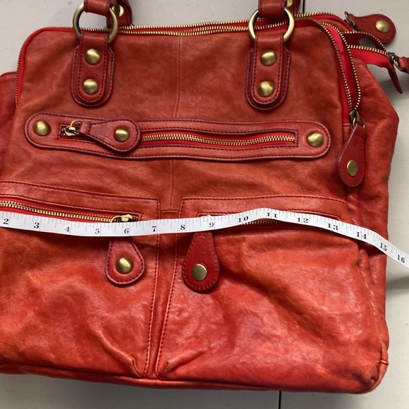 Red genuine Leather Women's top handle tote Bag - Picture 12 of 13
